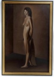 JUAN HERNANDEZ OIL ON CANVAS STANDING NUDE WOMAN