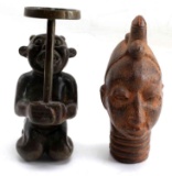 LOT TWO SMALL PIECES OF AFRICAN ART BRONZE & CLAY