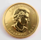 2010 CANADIAN MAPLE LEAF 1 0Z GOLD COIN
