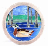 STAINED GLASS DUCK SCENE CIRCLE FRAME