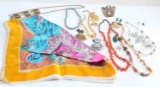 LOT VINTAGE & NEWER COSTUME JEWELRY & SCARF