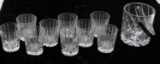 LOT OF 9 CUT GLASS ROCKS GLASSES & ICE BUCKET