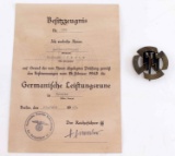 WWII THIRD REICH GERMAN SS BADGE & DOCUMENT