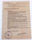 WWII THIRD REICH GERMAN AWARD SIGNED HIMMLER