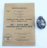 WWII THIRD REICH GERMAN PANZER ASSAULT BADGE AWARD