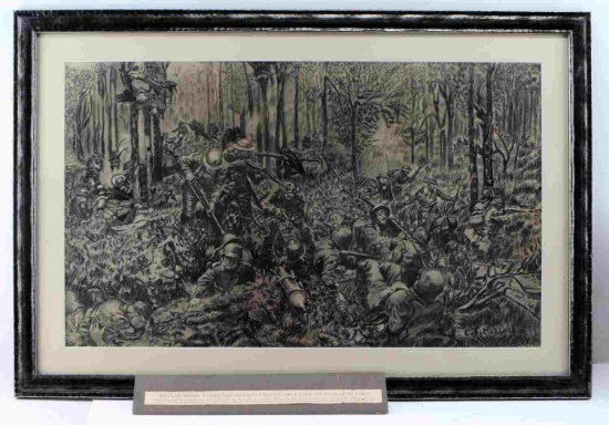 ORIGINAL  WWI BATTLE OF BELLEAU GRAPHITE DRAWING