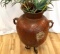 LARGE TWO HANDLED RED SLIP CLAY VASE W STAND