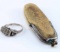 ANTIQUE CYANIDE RING & TWO BLADE POCKET KNIFE