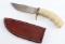 POLISHED BONE HANDLE HUNTING KNIFE WITH SHEATH