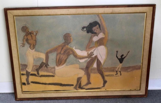 MID CENTURY AFRICAN OIL ON CANVAS SIGNED PAINTING