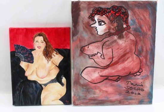 LOT OF TWO MODERN OIL ON CANVAS FEMALE NUDES