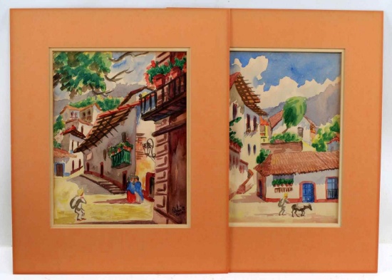LOT OF TWO CELESTINO TASCO CITY WATERCOLORS