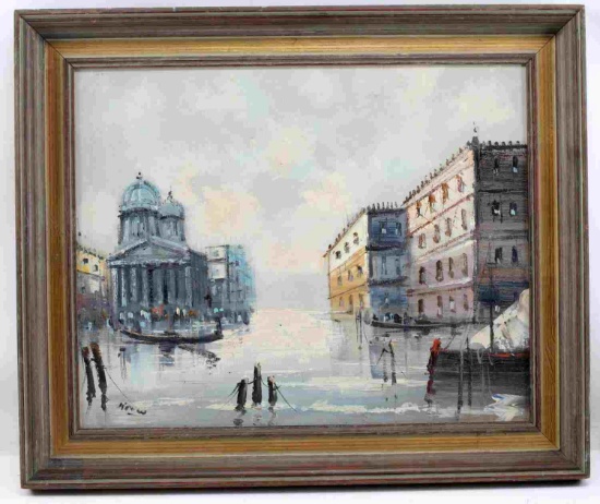 SIGNED OIL ON CANVAS OF VENICE WATERSCAPE