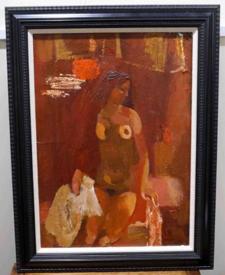 OIL ON CANVAS MODERNIST NUDE PAINTING