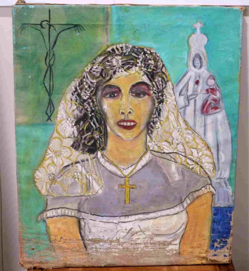 SPANISH CATHOLIC RELIGIOUS FOLK ART PAINTING