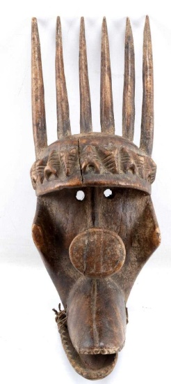 BAMANA NTOMO CEREMONIAL MASK W ARTICULATED JAW
