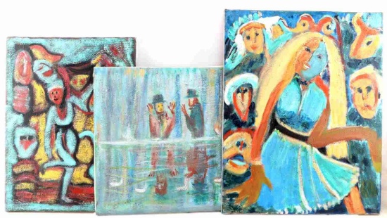LOT OF THREE AFRICAN MODERNIST PAINTINGS UNFRAMED