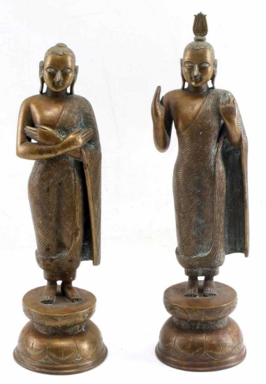 LOT OF TWO BRASS STANDING BUDDHA STATUES