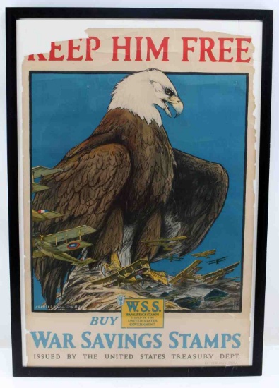 WWI US WAR BONDS PROPAGANDA POSTER KEEP HIM FREE