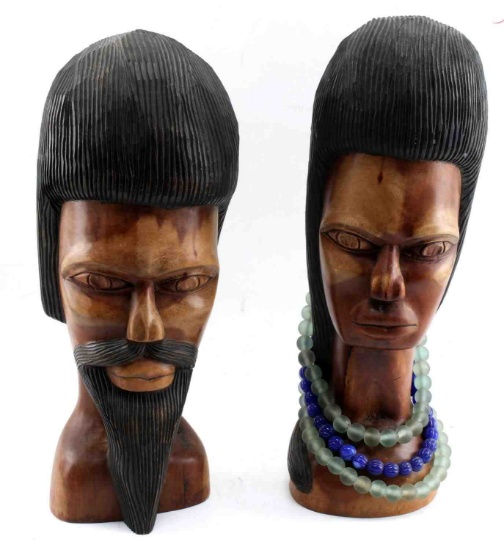 JAMAICAN FOLK ART BUST W AFRICAN SEAGLASS BEADS