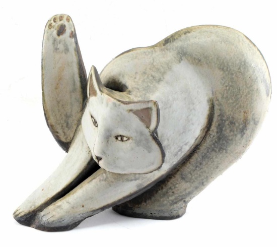 LYNDA PLEET STYLIZED CAT POTTERY RESIN SCULPTURE