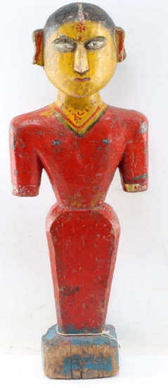 ANTIQUE POLYCHROME ASIAN INDIA TEMPLE STATUE