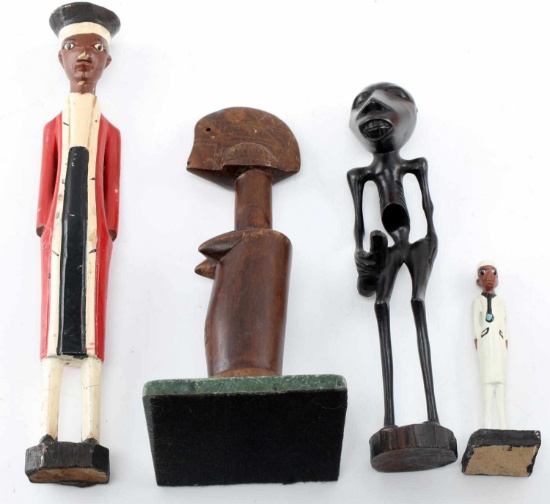 LOT OF 4 HAND CARVED WOODEN SCULPTURES AFRICAN