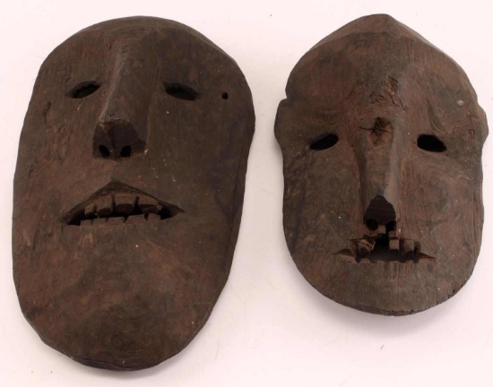 LOT OF 2 EARLY NEPAL CARVED WOODEN TRIBAL MASKS
