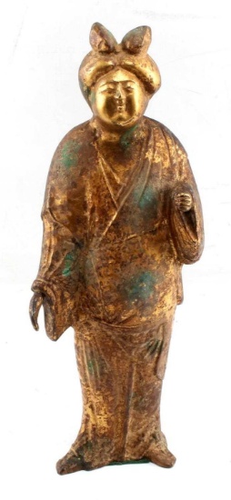 GILT BRONZE ORIENTAL ROBED FIGURE 14 INCHES