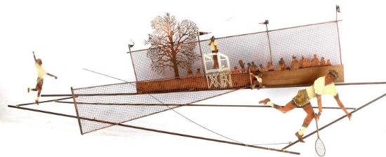 BIJAN MODERNIST METAL SCULPTURE TENNIS GAME SIGNED