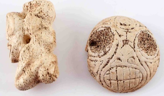 LOT OF TWO SMALL CARVED MANATEE BONE TAINO CEMIS