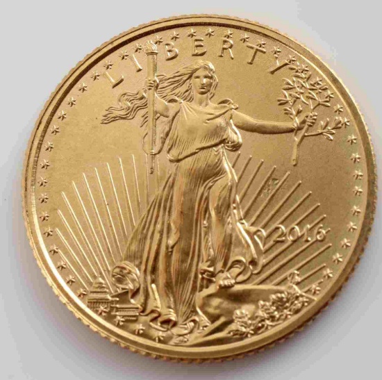 2016 GOLD AMERICAN EAGLE 1/10 OZ BU COIN