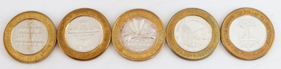 5 LIMITED EDITION 999 FINE SILVER $10 GAMING TOKEN