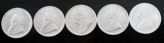 2020 SOUTH AFRICAN KRUGERRAND SILVER COIN LOT OF 5