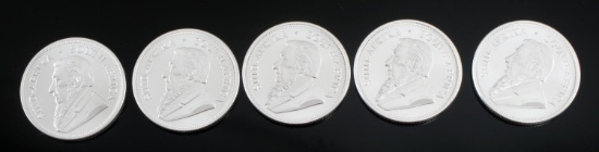 2020 SOUTH AFRICAN KRUGERRAND SILVER COIN LOT OF 5