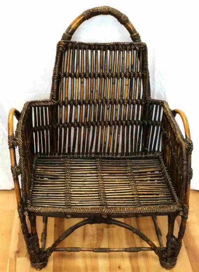 ANTIQUE RATTAN CHAIR W NICE AGED PATINA