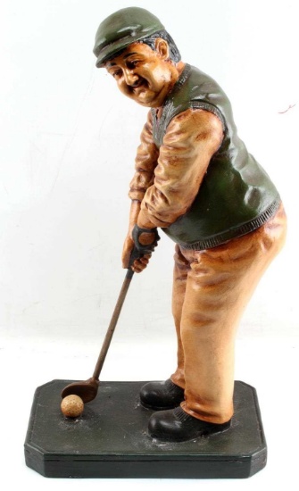 CARVED AND PAINTED LIGHT WOOD DECORATIVE GOLFER