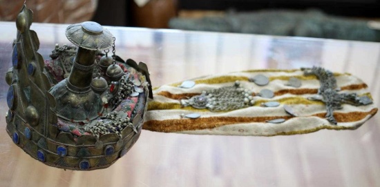 ANTIQUE PAKISTAN WEDDING HEADDRESS W COINS