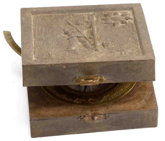 REPRODUCTION SPANISH WOOD CASED SUNDIAL & COMPASS