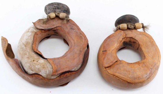 2 ANTIQUE CLAY TORUS DONUT STYLE CANTEEN