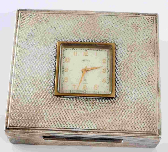 STERLING 925 CIGARETTE OR TRINKET BOX WITH CLOCK