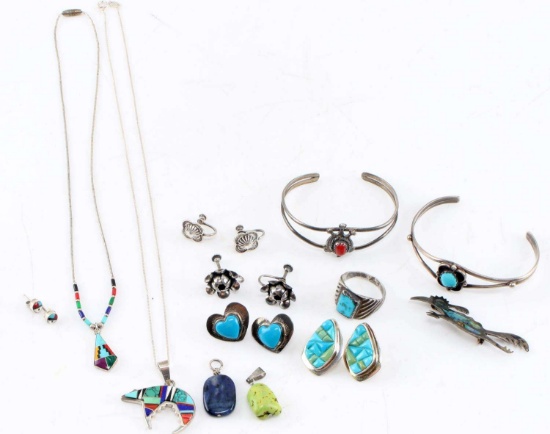 NATIVE AMERICAN STERLING SILVER JEWELRY LOT