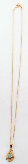 14K YELLOW GOLD NECKLACE W PENDANT W ROUND OPAL