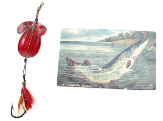 1908 FISH POSTCARD & ALLCOCK SPINNER LURE