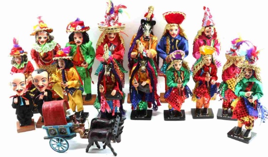 LARGE LOT OF NICARAGUAN WOODEN DOLLS ON STANDS