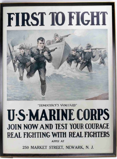 WWI US MARINES DEMOCRACY VANGUARD MATTE POSTER