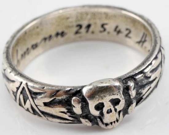 WWII GERMAN WAFFEN SS TOTENKOPF OFFICER HONOR RING