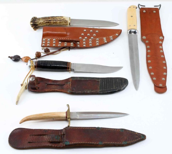VINTAGE HUNTING KNIFE STAG HANDLE LOT OF FOUR