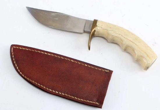 POLISHED BONE HANDLE HUNTING KNIFE WITH SHEATH