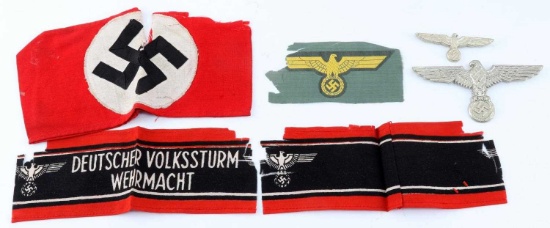 WWII GERMAN THIRD REICH ARMBAND AND CAP EAGLE LOT